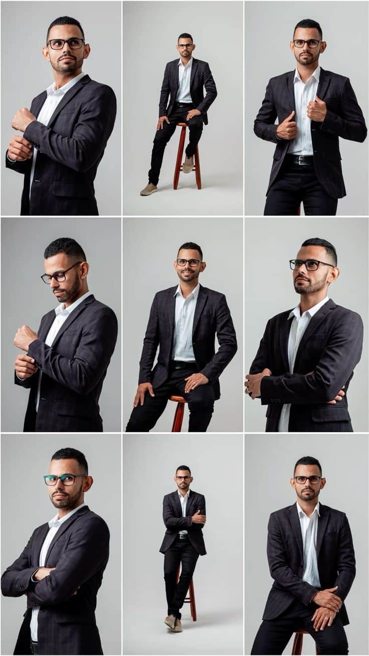 Professional wardrobe options for a corporate headshot, showcasing solid colors and well-fitted clothing.